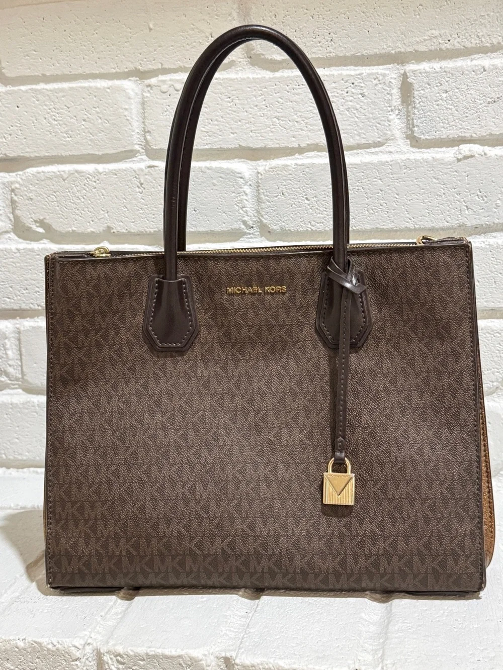 Michael Kors Brown Signature Logo Tote with Gold Hardware